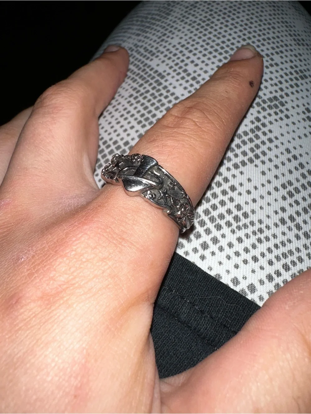 Sterling Silver Mushroom Motif Men's Ring - Silver